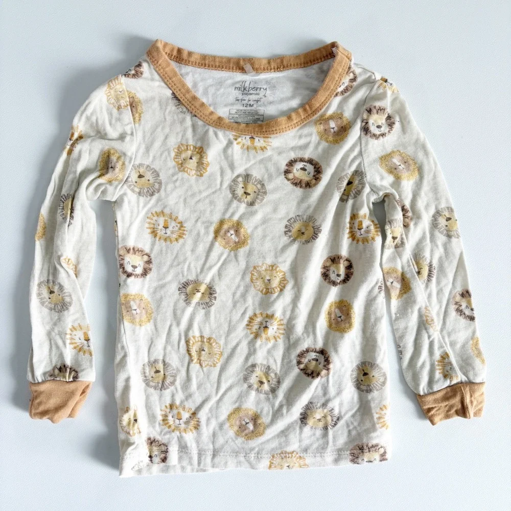 Milkberry Baby Lion Animal Print Neutral Safari Bamboo Pajama Set Size‎ 12M
